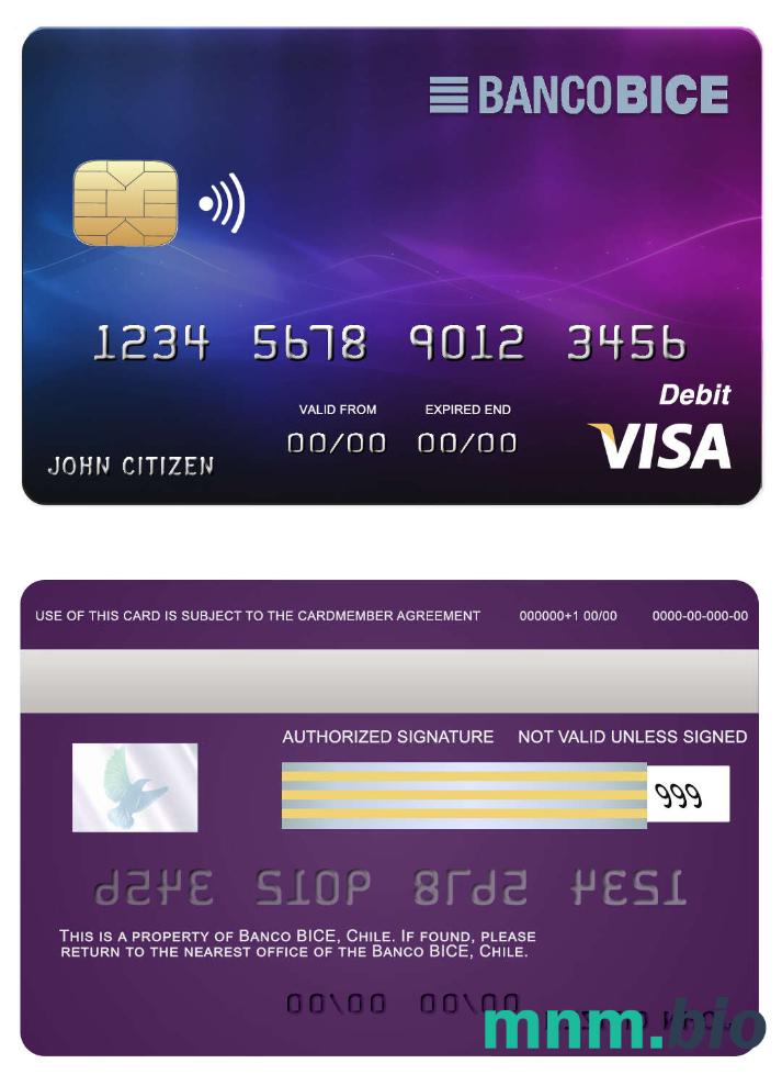 chile BICE bank przykład karty visa w formacie PSD